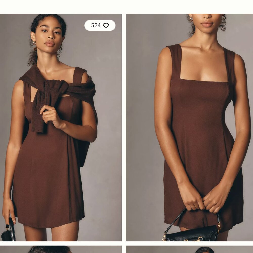 Reformation Gabin Square-Neck Mini Dress - Brown - NWT - Size 8 - Picture 2 of 5